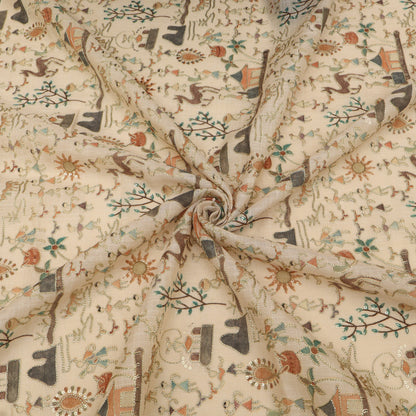 Linen Tissue Postion Print Embroidery Fabric