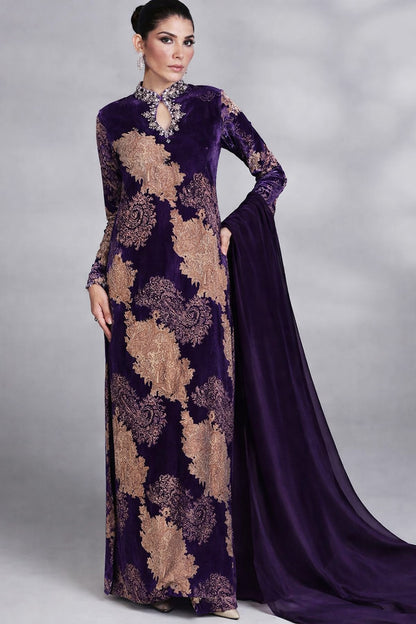 Brasso Velvet Fabric Dark Blue And Dark Purple