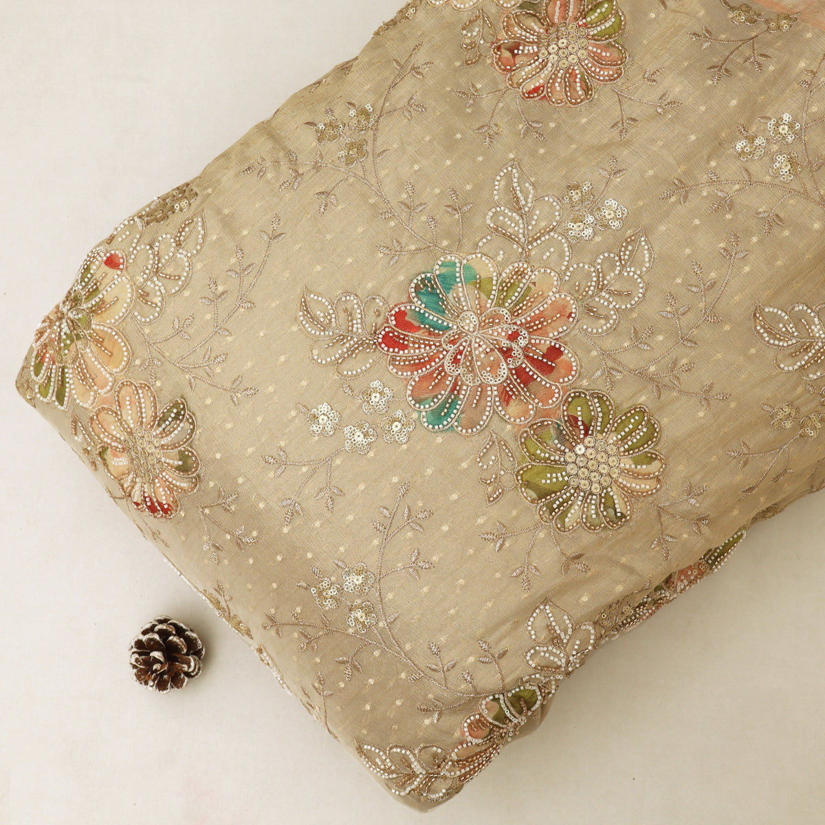 Floral Sequins Tissue Embroidery Fabric