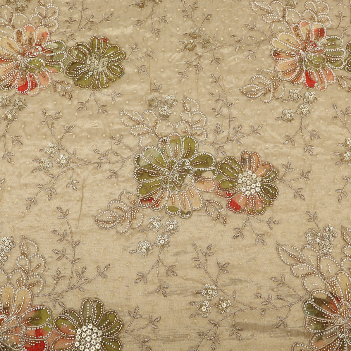 Floral Sequins Tissue Embroidery Fabric