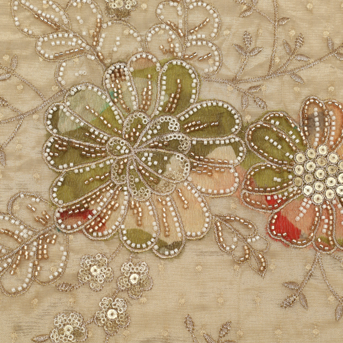 Floral Sequins Tissue Embroidery Fabric