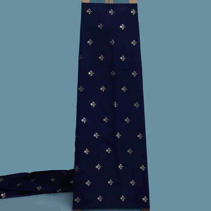 Navy Blue Color Munga Brocade Fabric