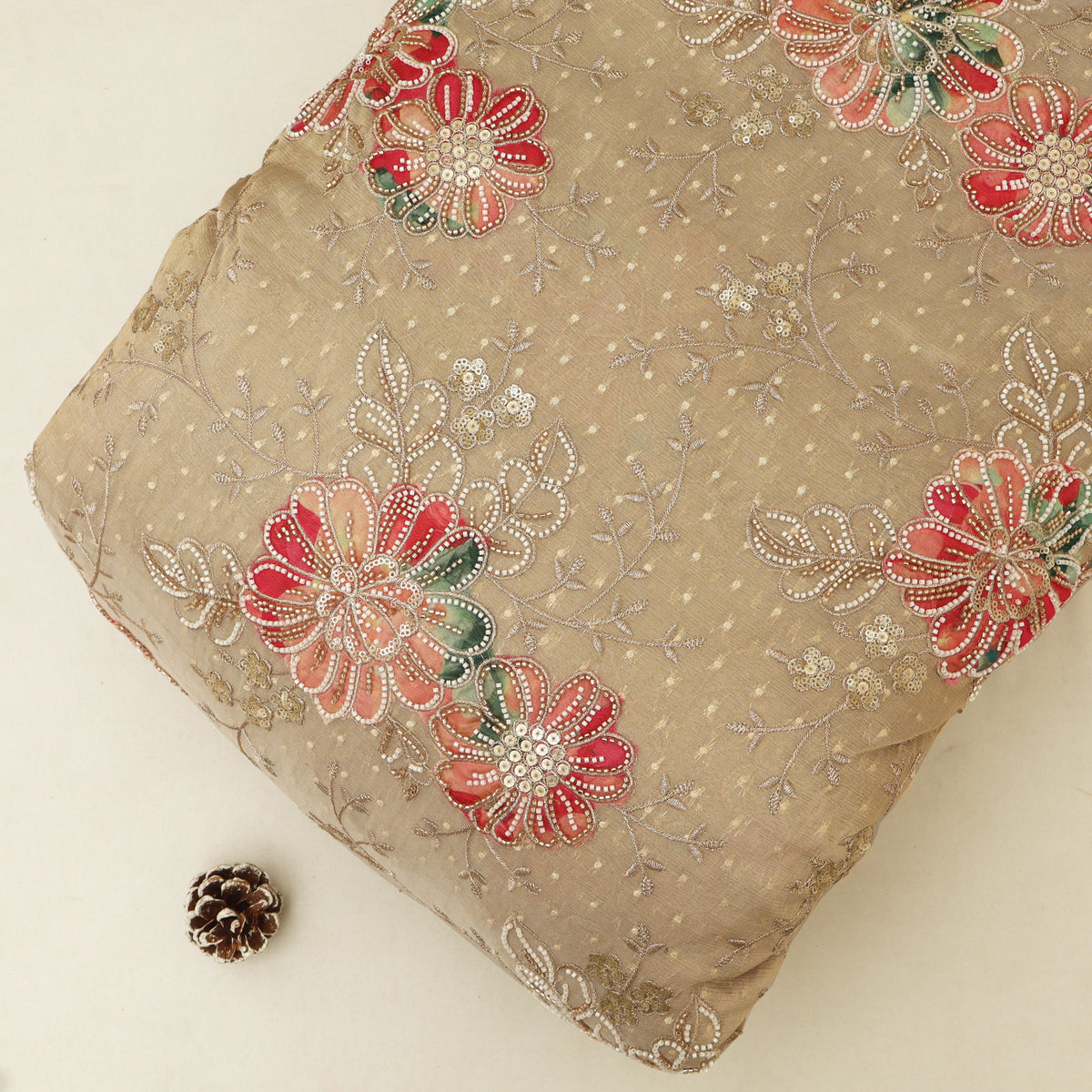 Floral Sequins Tissue Embroidery Fabric
