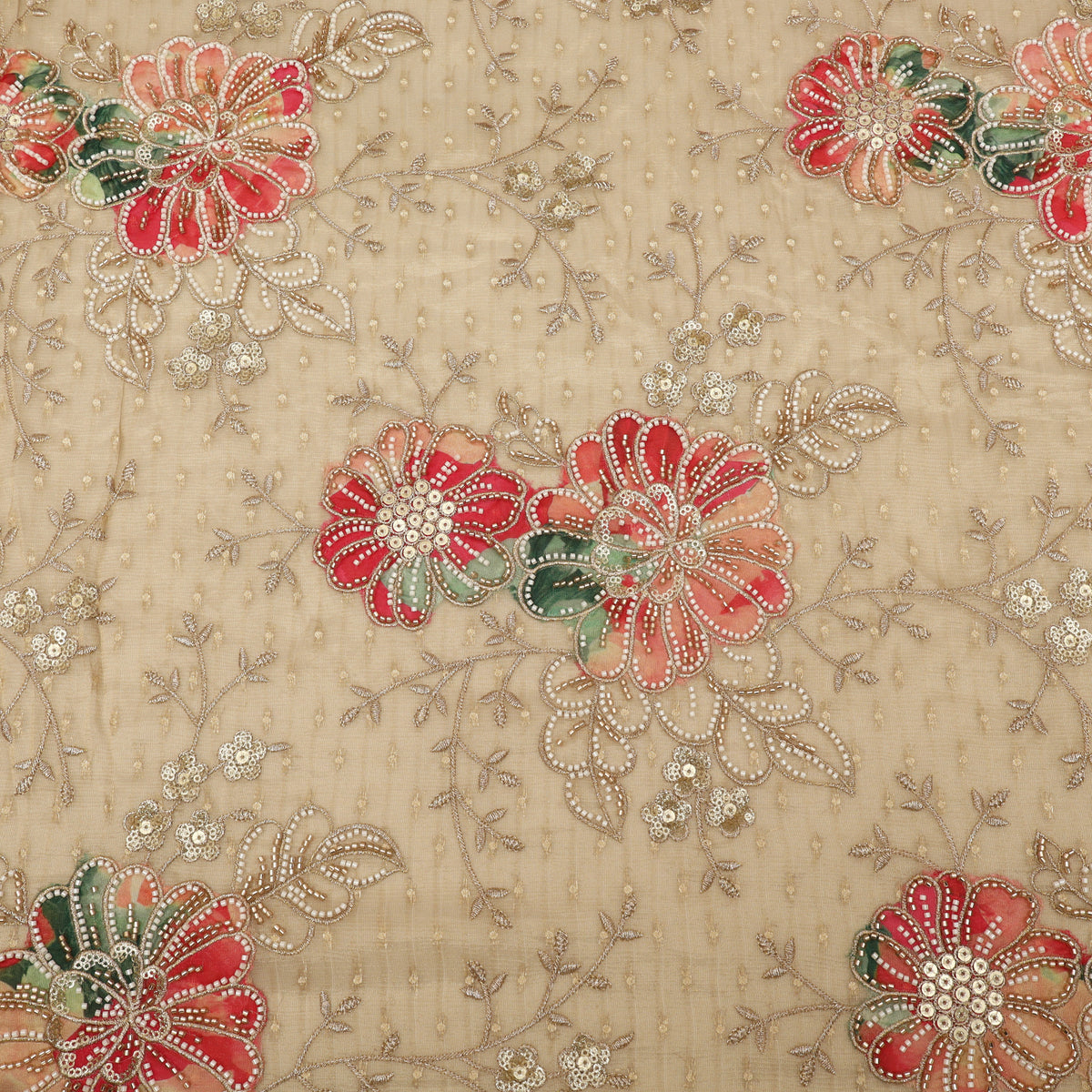 Floral Sequins Tissue Embroidery Fabric