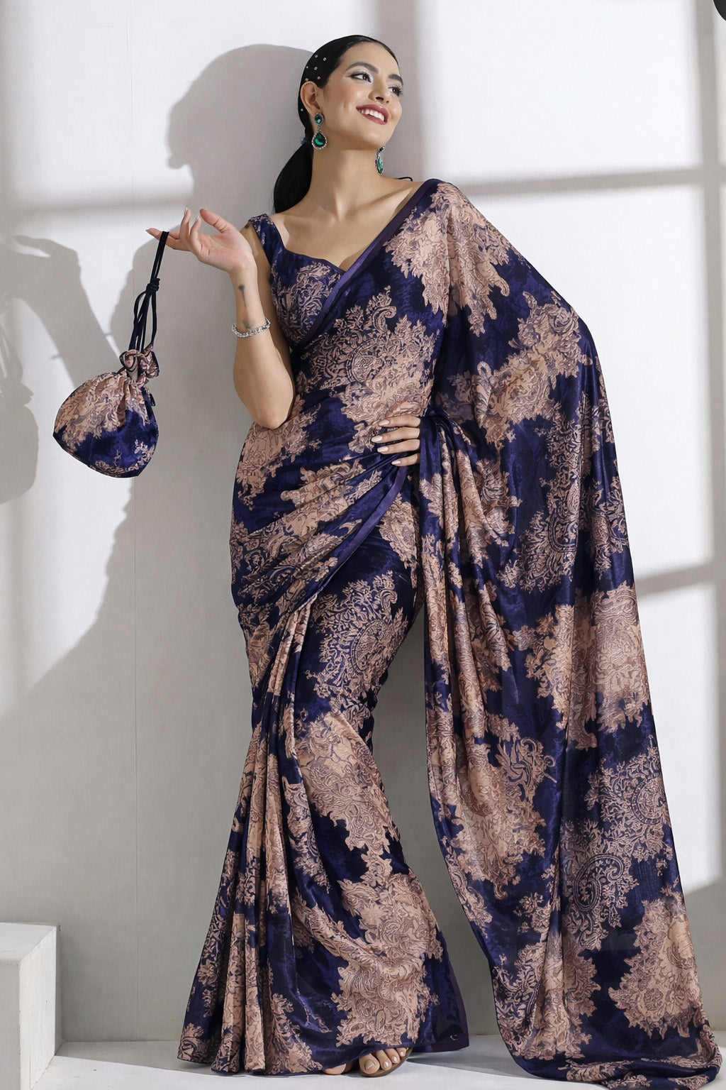 Brasso Velvet Fabric Dark Blue And Dark Purple