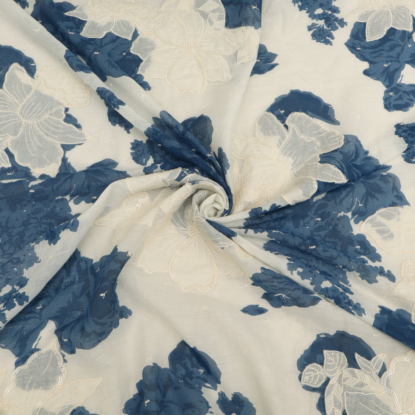 Mul Cotton Print Embroidery Fabric