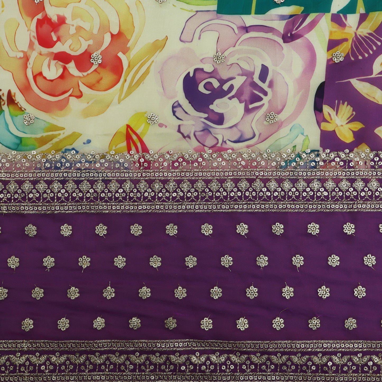 Multicolor Organza Print Embroidery Fabric