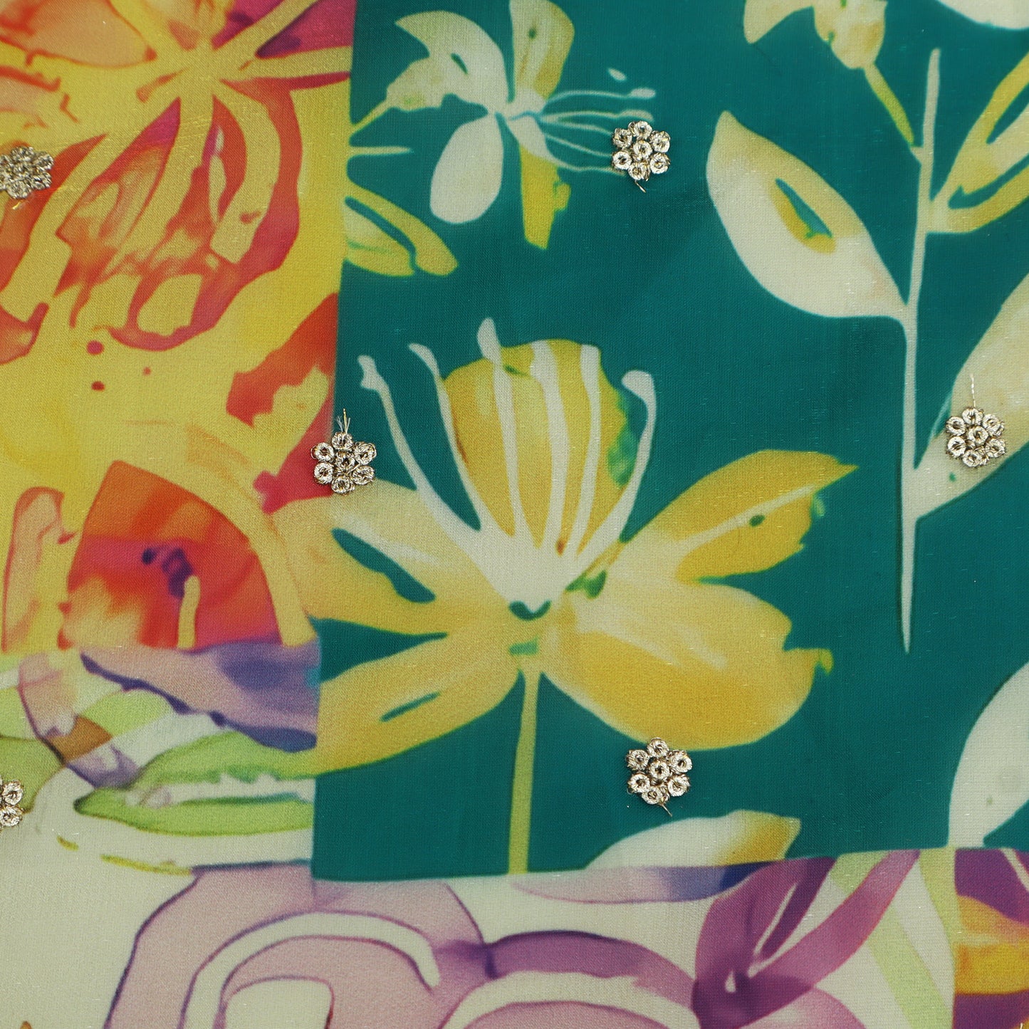 Multicolor Organza Print Embroidery Fabric