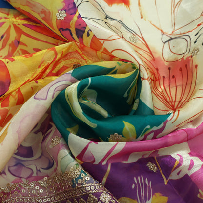 Multicolor Organza Print Embroidery Fabric