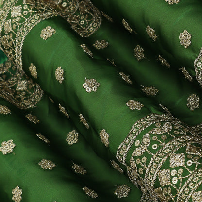 Green Color Organza Print Embroidery Fabric