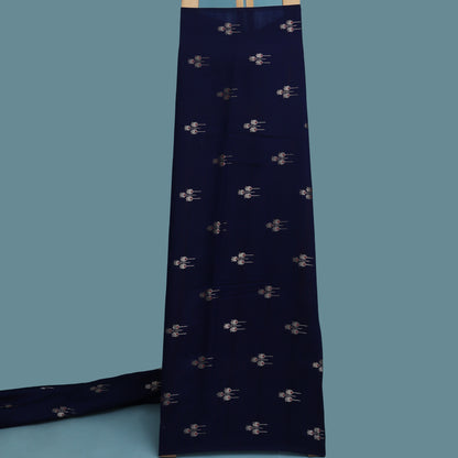 Navy Blue Color Munga Brocade Fabric