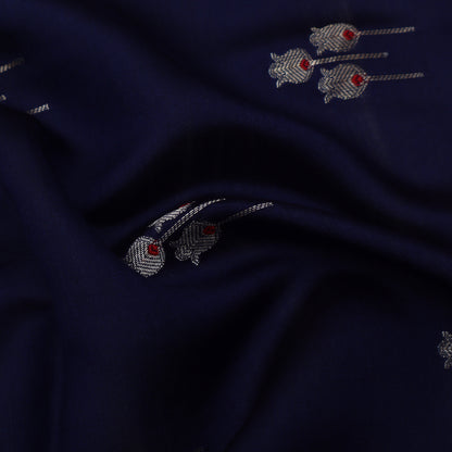 Navy Blue Color Munga Brocade Fabric