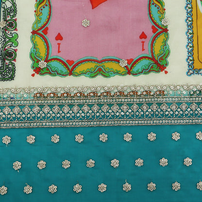 Rama Green Color Organza Print Embroidery Fabric