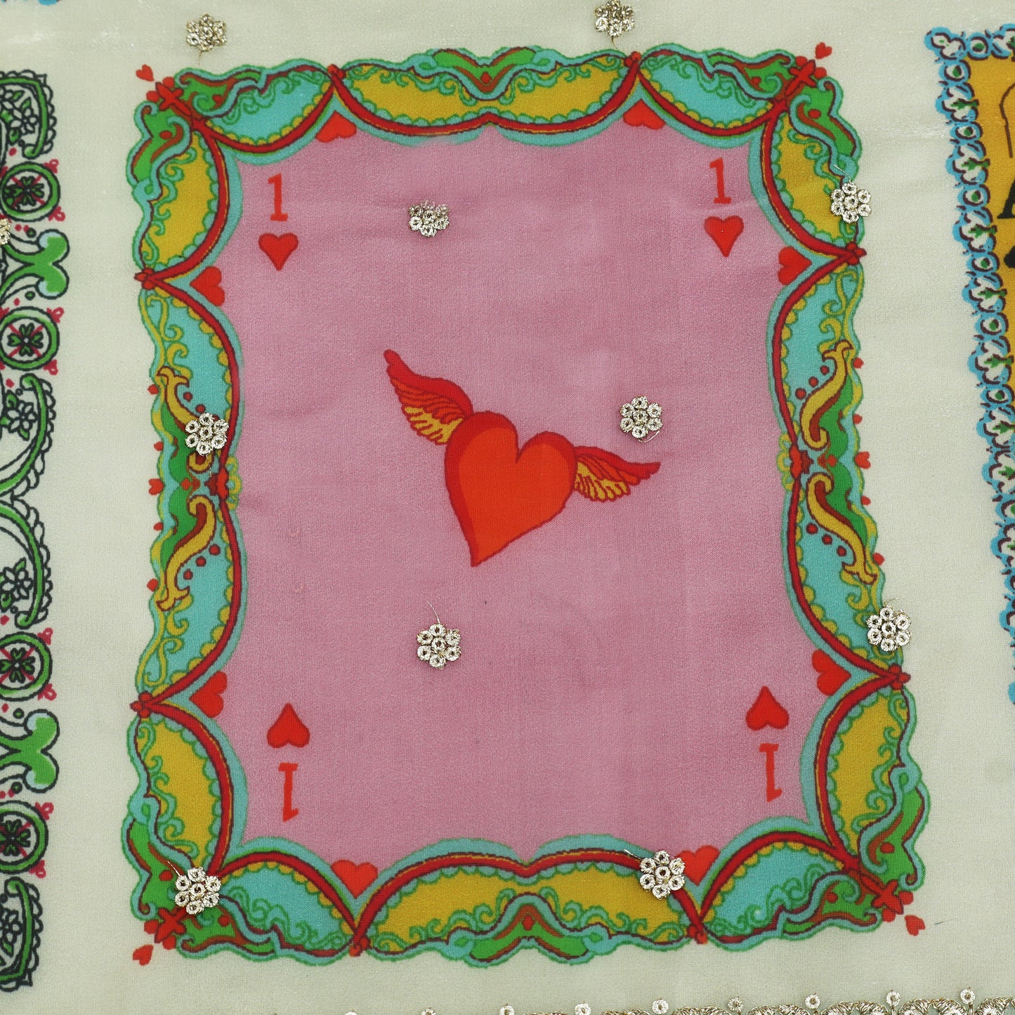 Rama Green Color Organza Print Embroidery Fabric