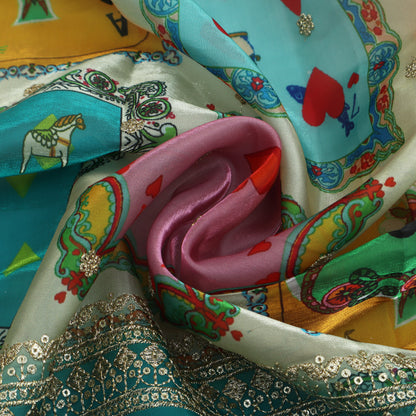 Rama Green Color Organza Print Embroidery Fabric