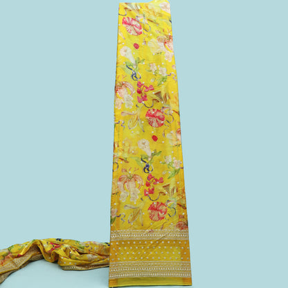 Yellow Color Organza Print Embroidery Fabric