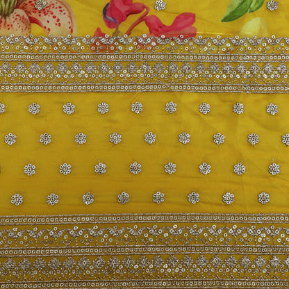 Yellow Color Organza Print Embroidery Fabric