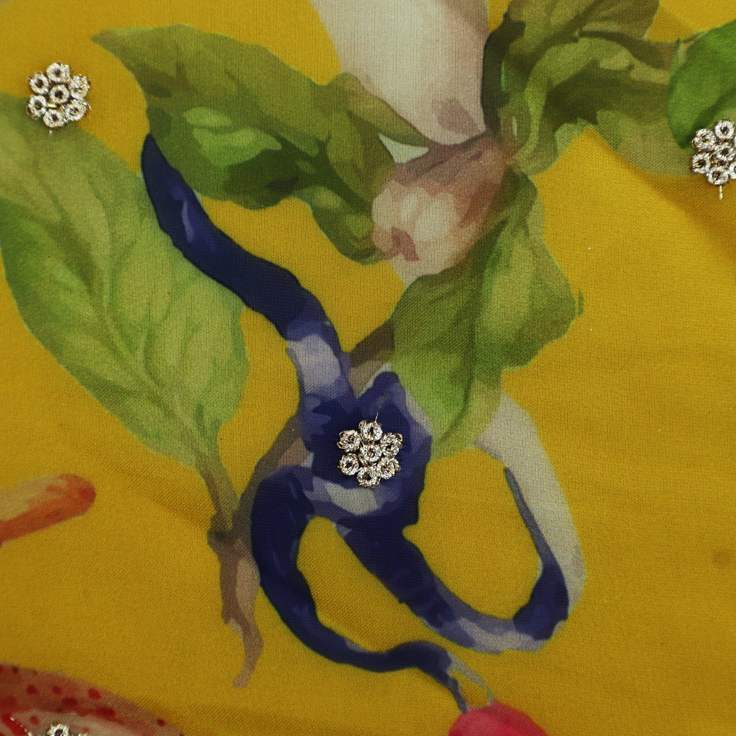 Yellow Color Organza Print Embroidery Fabric