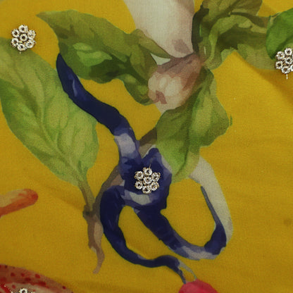 Yellow Color Organza Print Embroidery Fabric