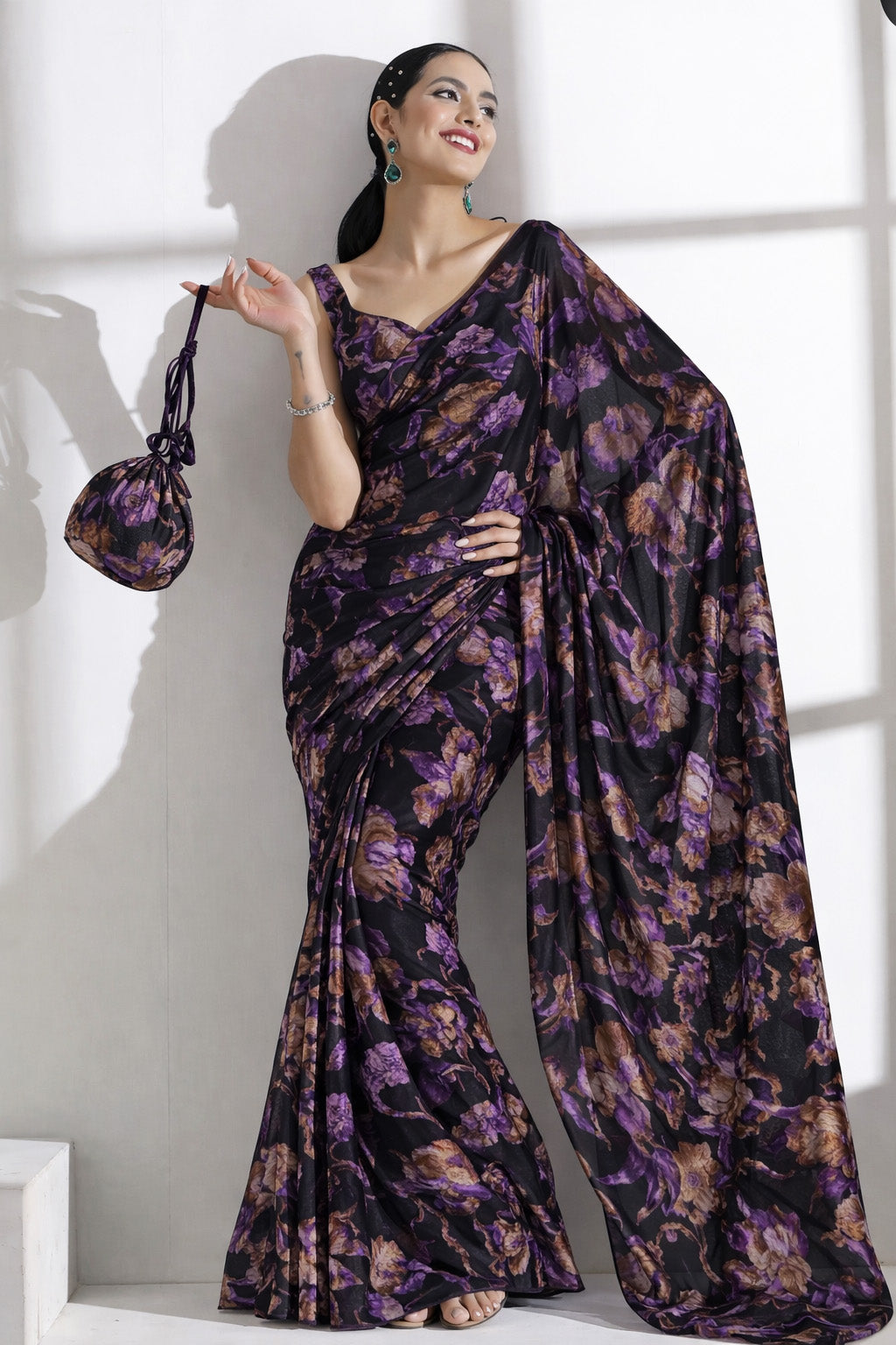 Purple Floral Touch Brasso Velvet Fabric