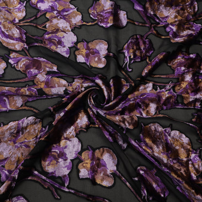 Purple Floral Touch Brasso Velvet Fabric