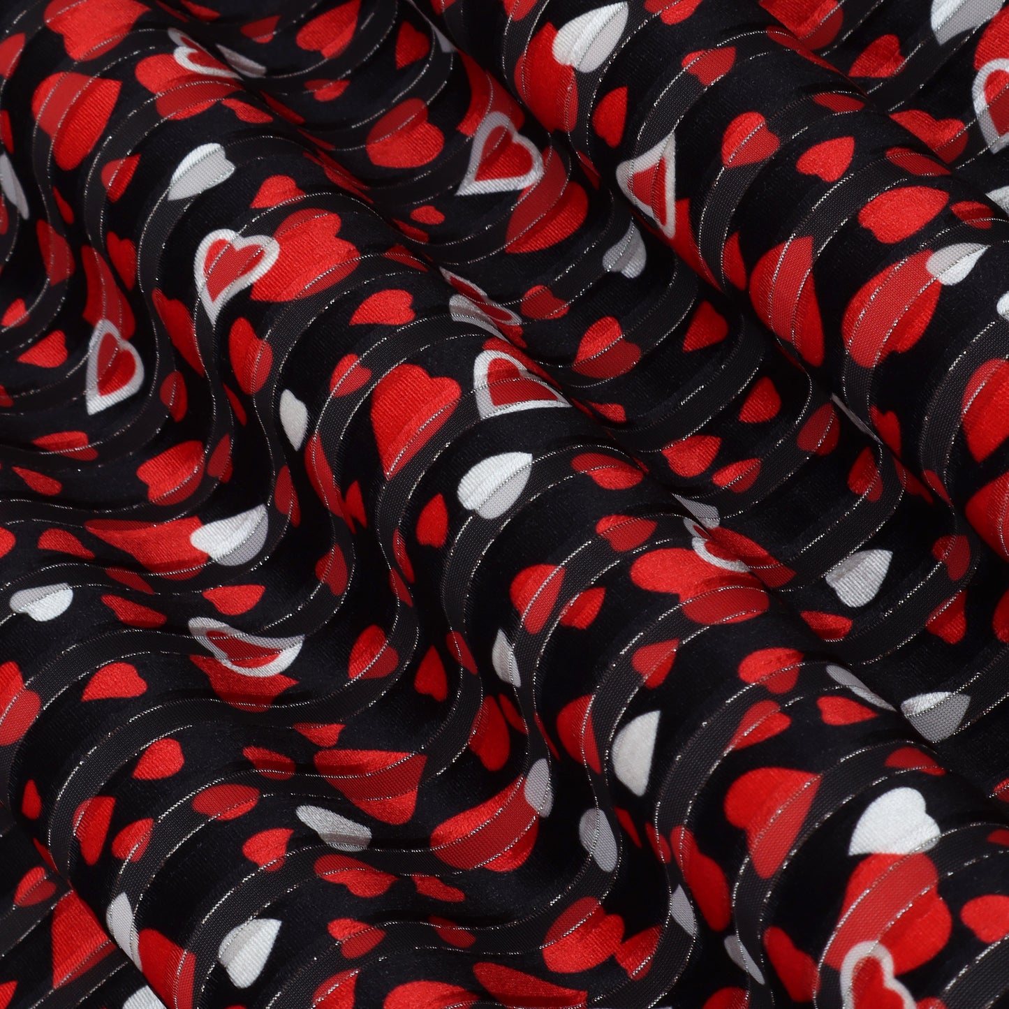 Red And White Heart Design Brasso Valvet Fabric