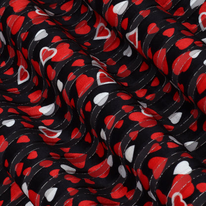 Red And White Heart Design Brasso Valvet Fabric