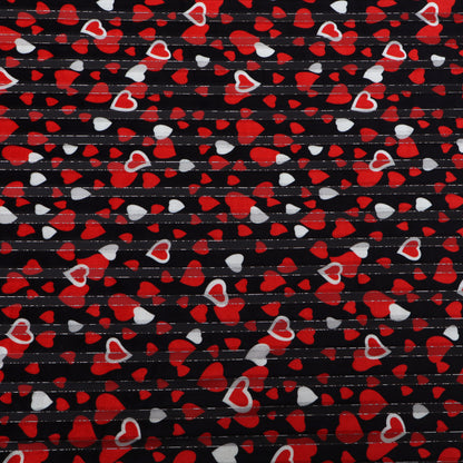 Red And White Heart Design Brasso Valvet Fabric