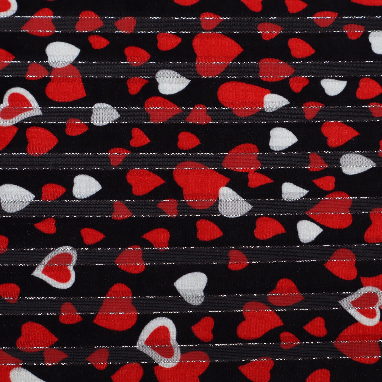 Red And White Heart Design Brasso Valvet Fabric