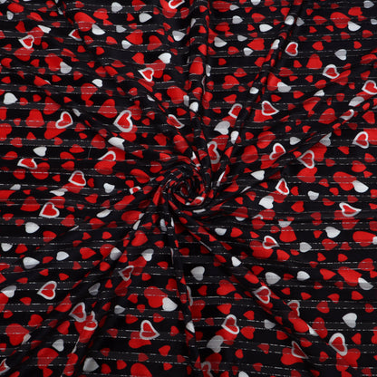 Red And White Heart Design Brasso Valvet Fabric