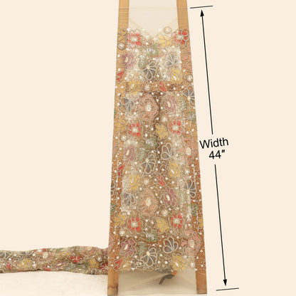 Multi Color Floral Sequins Net Embroidery Fabric
