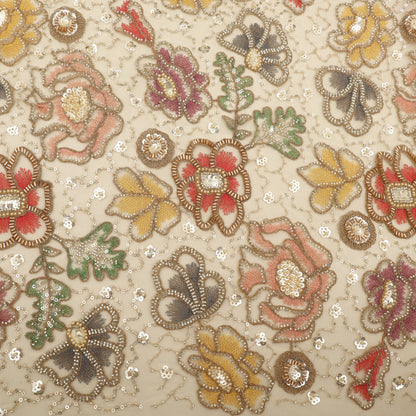 Multi Color Floral Sequins Net Embroidery Fabric