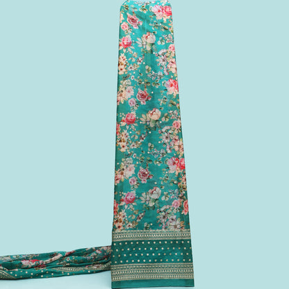 Rama Green Color Organza Print Embroidery Fabric