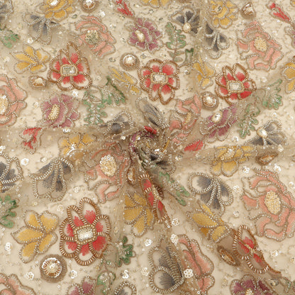 Multi Color Floral Sequins Net Embroidery Fabric