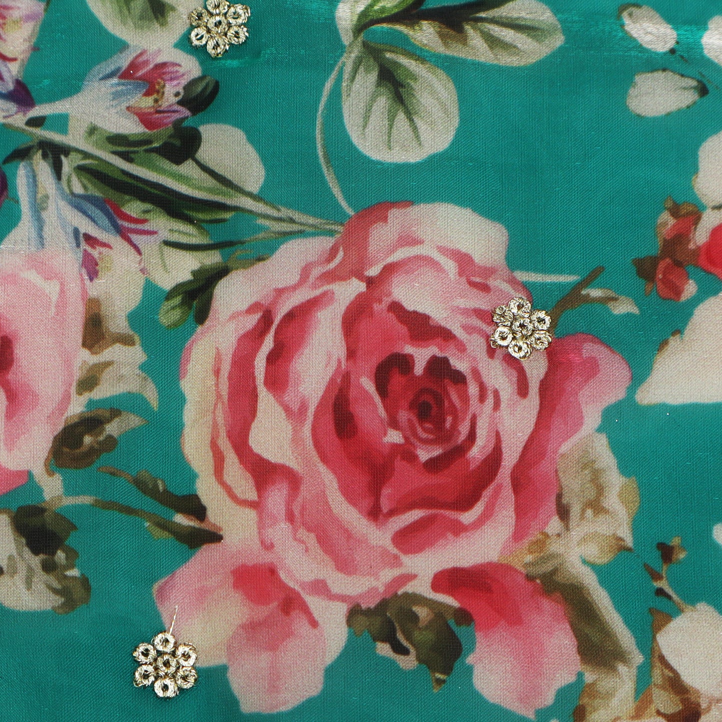 Rama Green Color Organza Print Embroidery Fabric