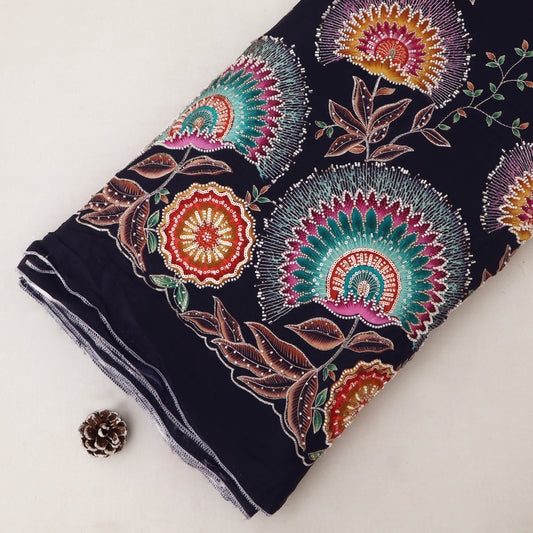 Crepe Position Print Embroidery Fabric