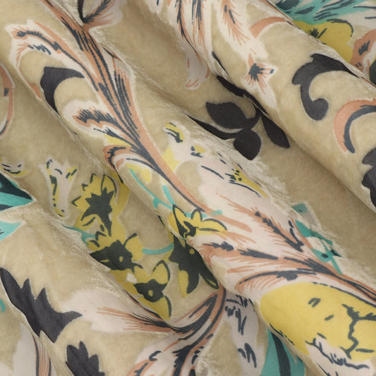 Multicolor Floral Patterns Brasso Velvet Fabric
