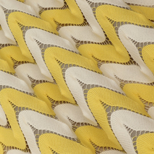Yellow With White Zig Zag Style Crosia Fabric