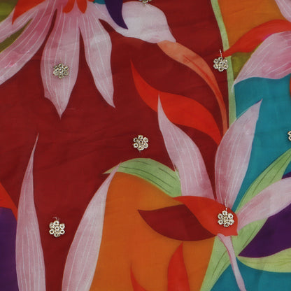 Multicolor Organza Print Embroidery  Fabric