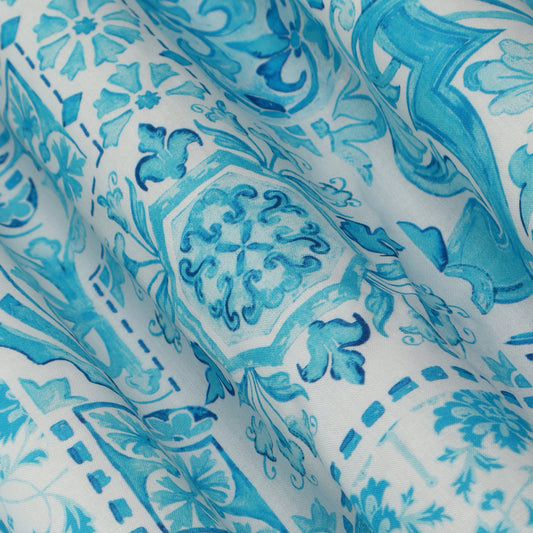 Multicolor Mulmul Digital Print Fabric