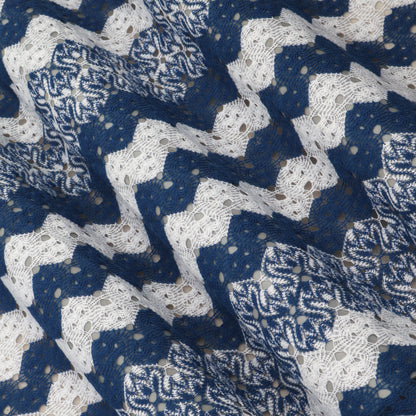 White & Blue Zig Zag Pattern Crosia Fabric