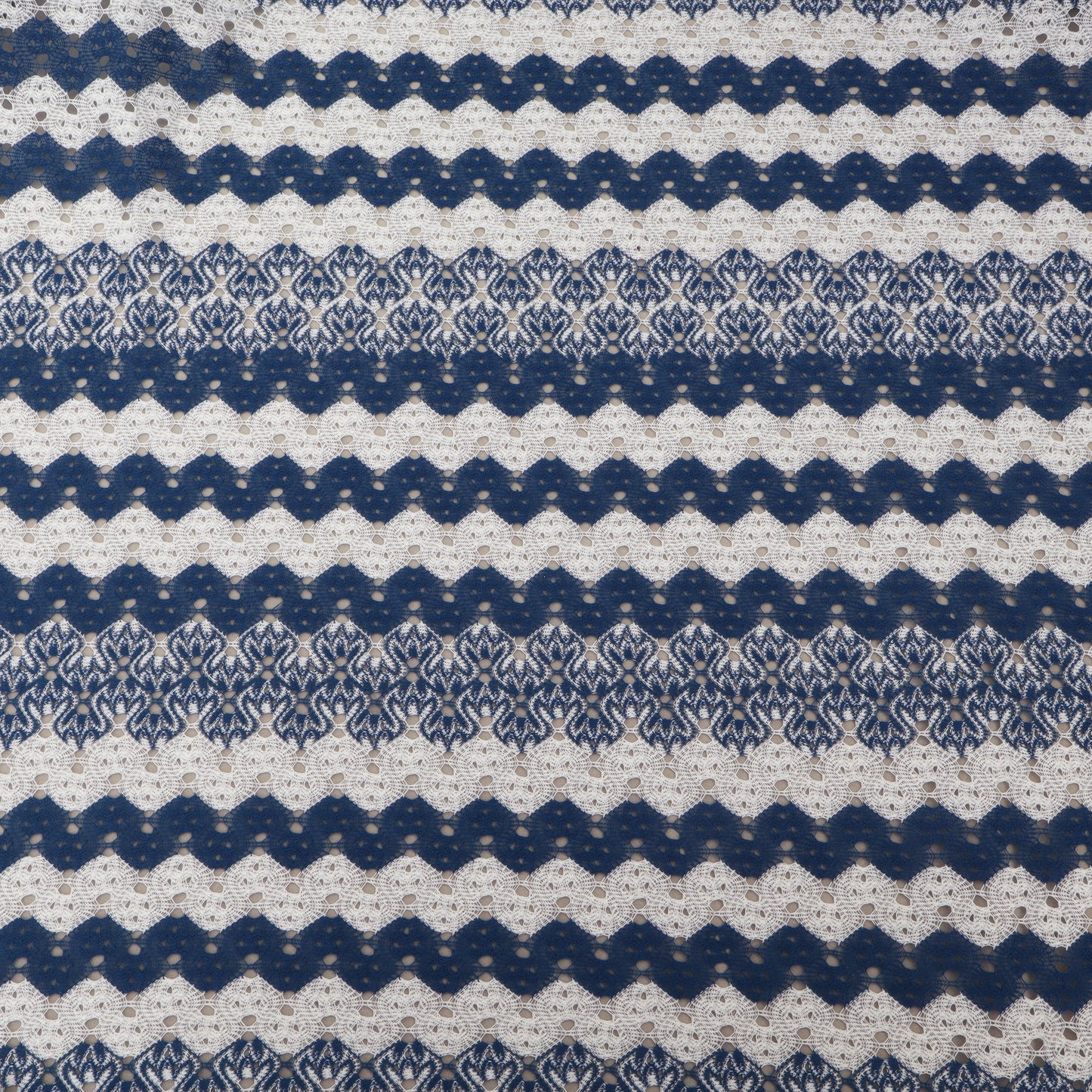 White & Blue Zig Zag Pattern Crosia Fabric