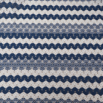 White & Blue Zig Zag Pattern Crosia Fabric