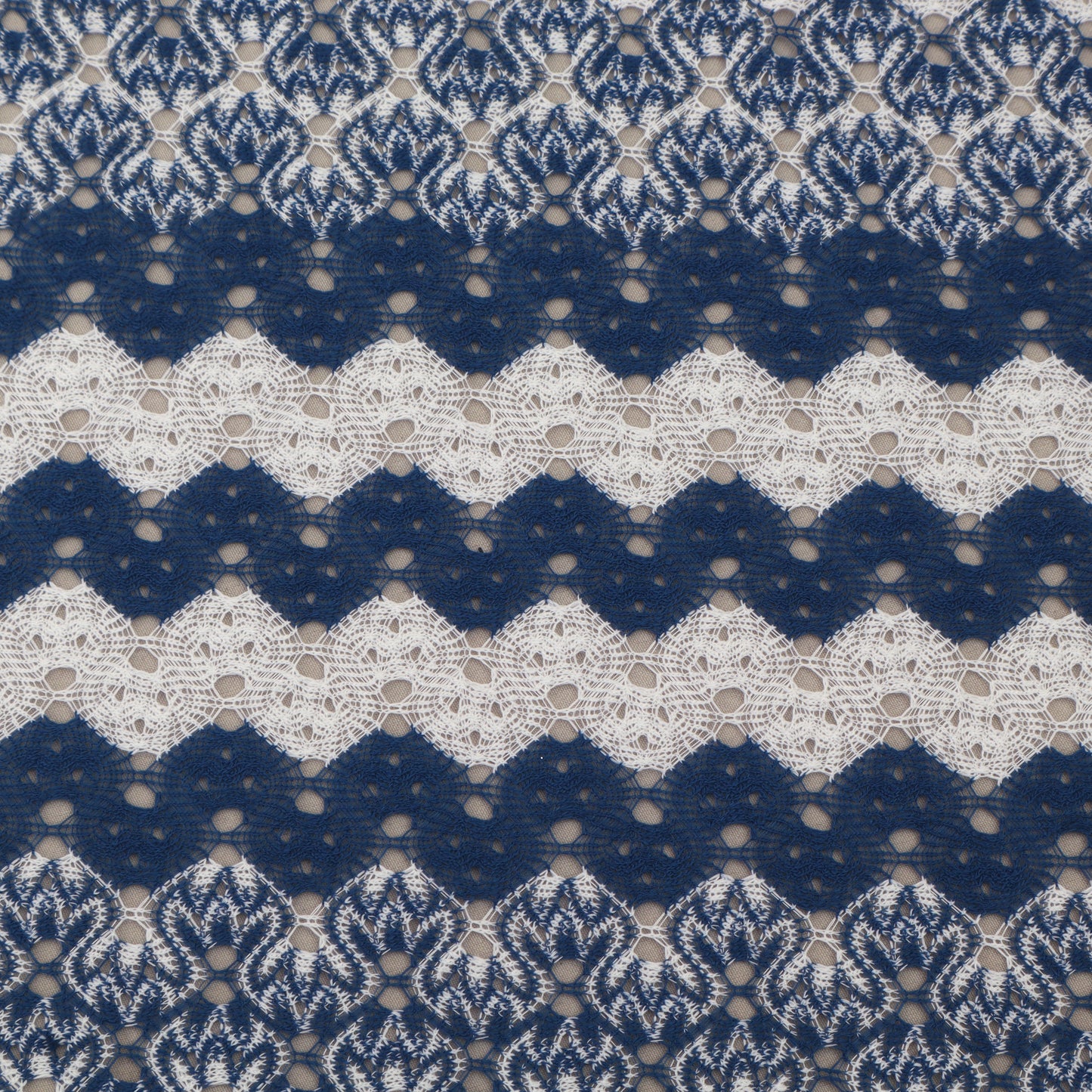 White & Blue Zig Zag Pattern Crosia Fabric