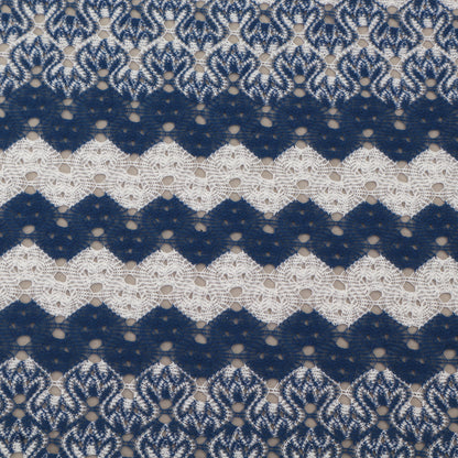 White & Blue Zig Zag Pattern Crosia Fabric