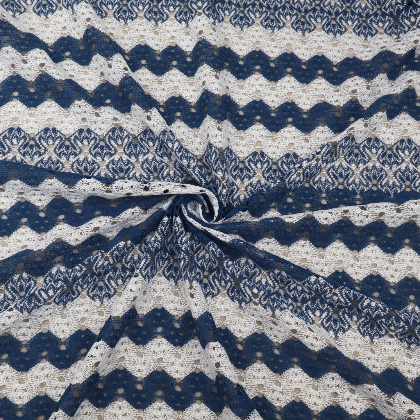 White & Blue Zig Zag Pattern Crosia Fabric