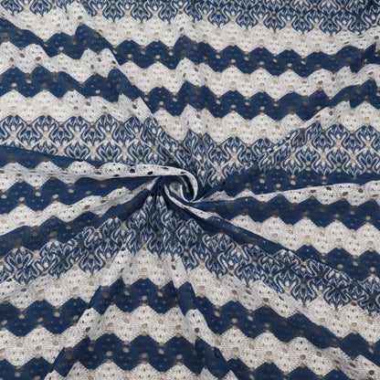 White & Blue Zig Zag Pattern Crosia Fabric