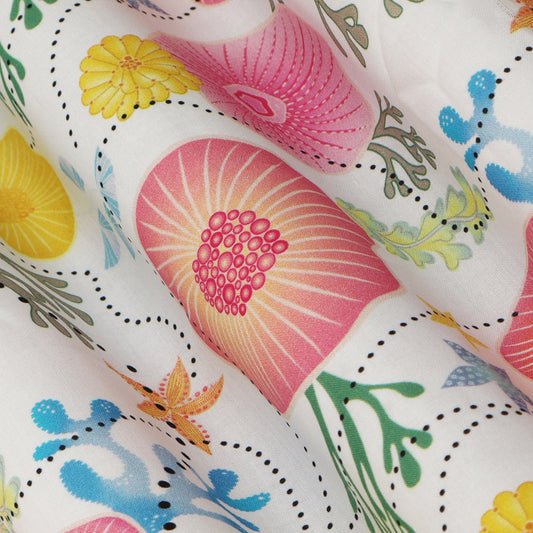 Multicolor Mulmul Digital Print Fabric