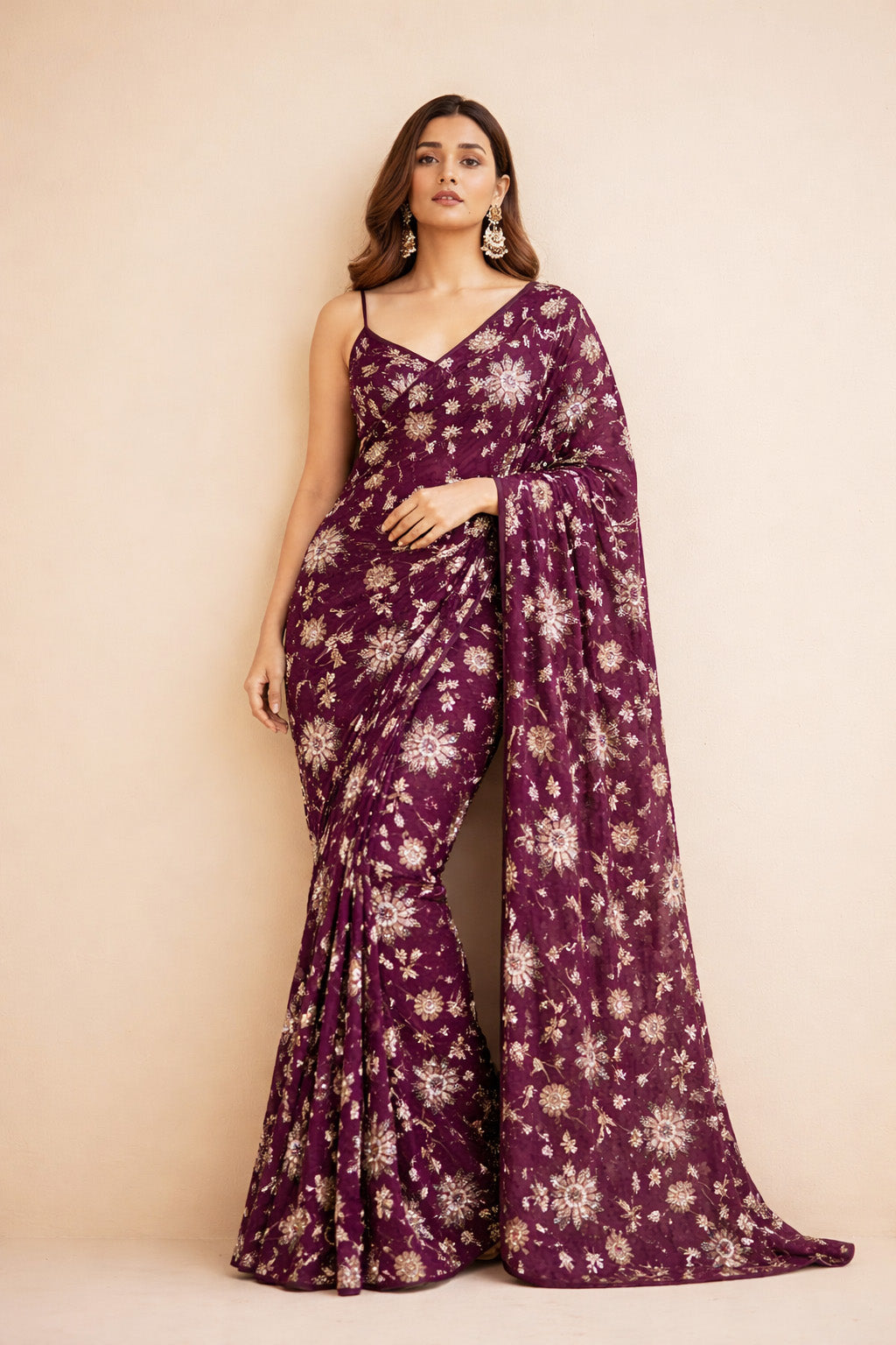 Sequins Crepe Embroidery Pattren Fabric