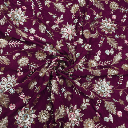 Sequins Crepe Embroidery Pattren Fabric